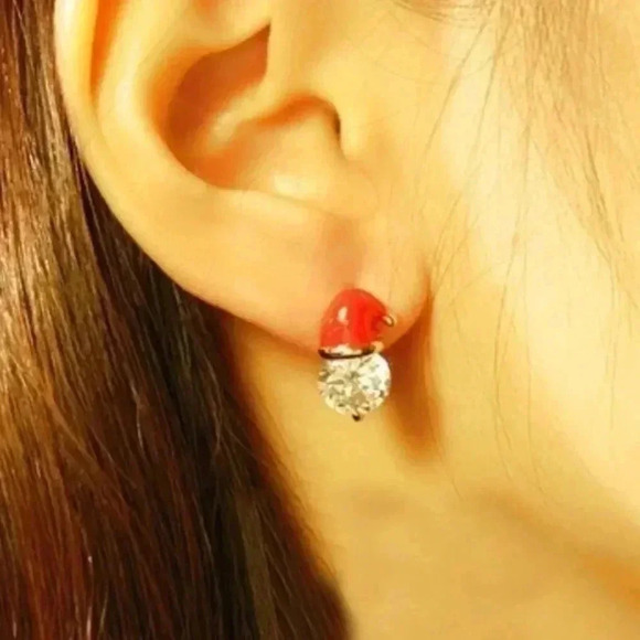 *NEW* 18K Gold Plated Stainless Steel Santa Hat Earrings w/ Cubic Zicornia - Picture 5 of 8